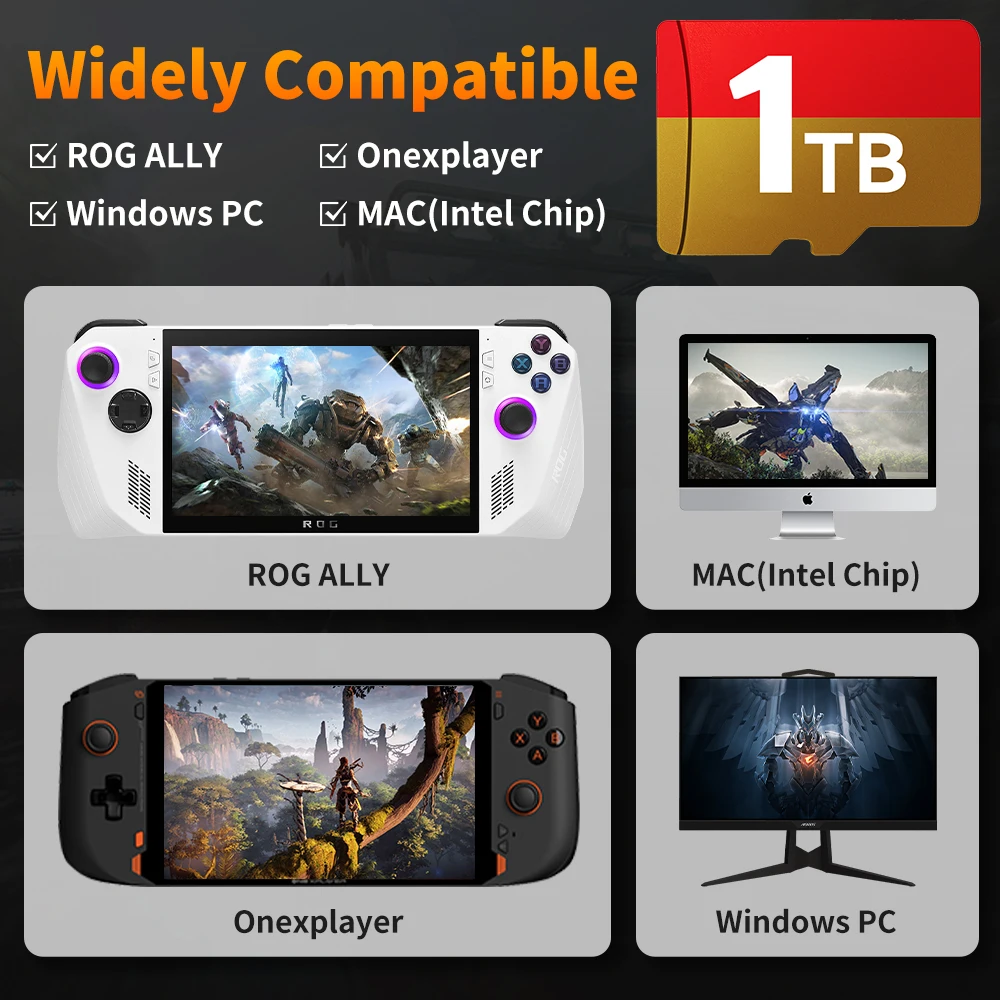 JMachen 512GB/1T Jogo Cartão TF para ROG ALLY/Rog ALLY X/Onexplayer/Wins Handheld/PC com 42467 Retro e Jogos de PC para PS3/PS2/Switch