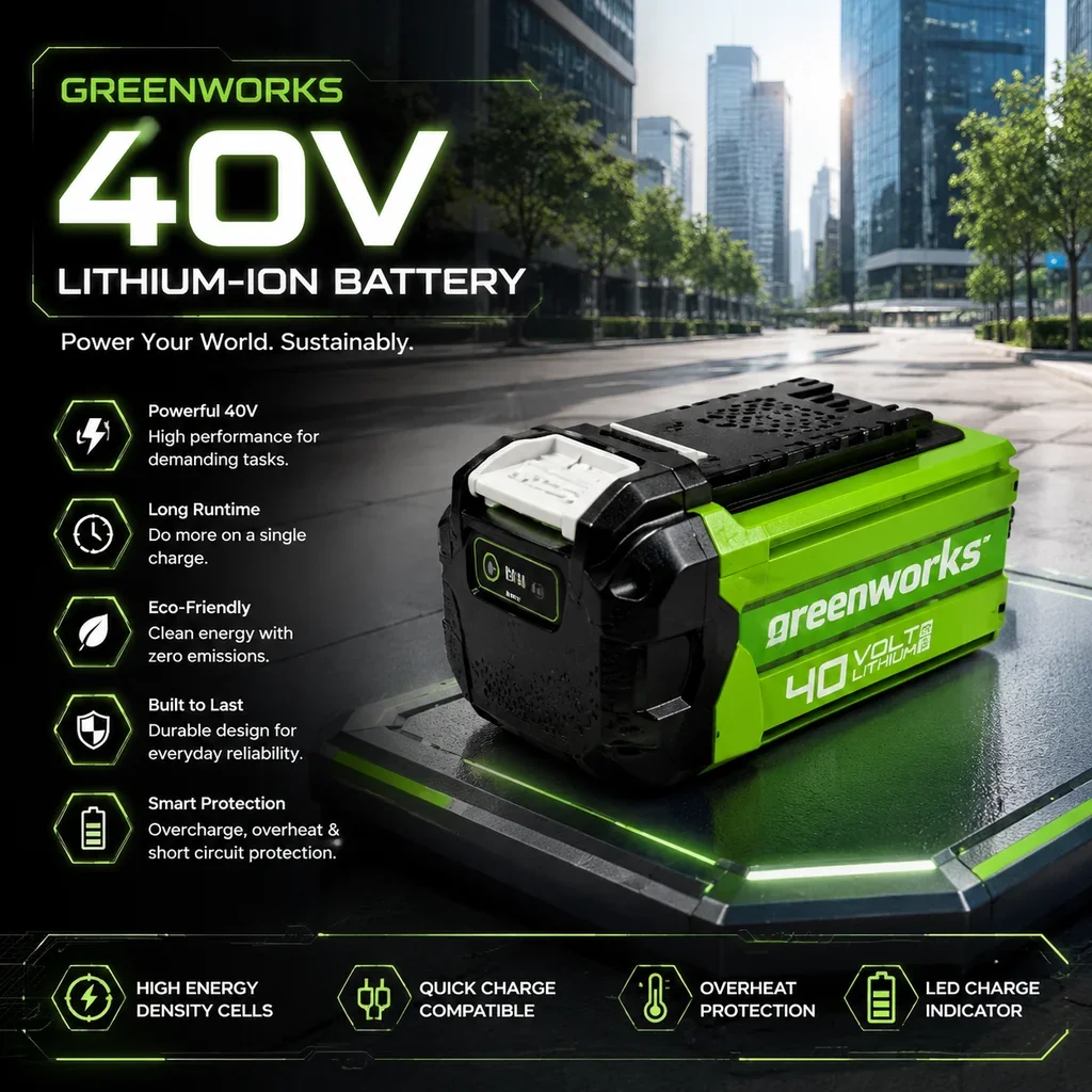 Batteria ricaricabile ad alta capacità da 9,0 Ah per la serie Greenworks 40V, modello 29462, per utensili da giardino senza fili Greenworks.