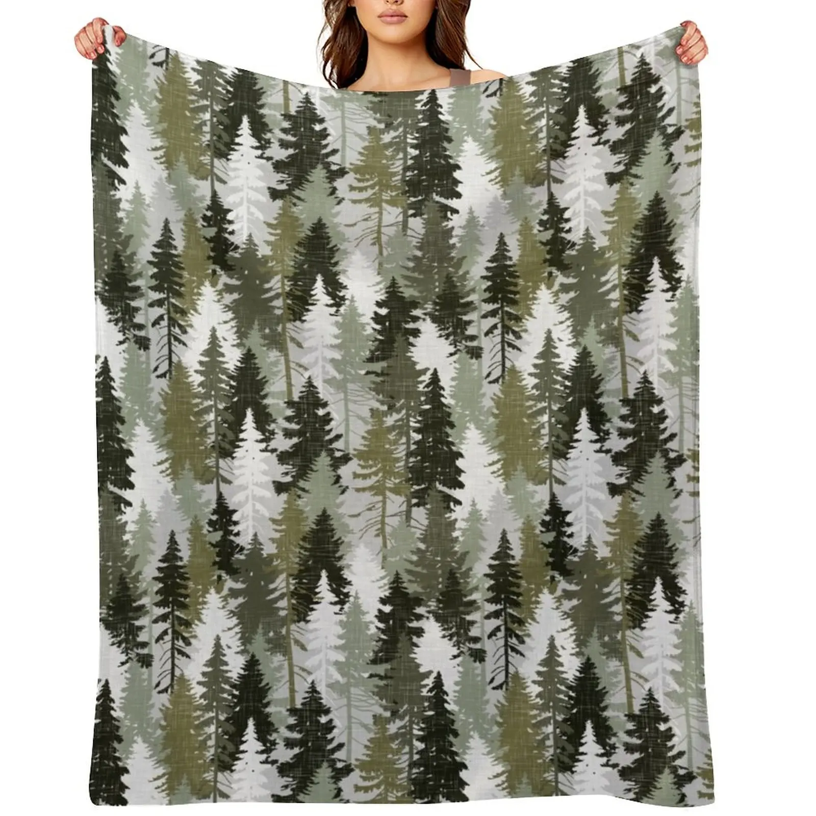 

Pine Tree Forest / Olive Throw Blanket Furrys Cute Plaid Soft Big Bed Blankets
