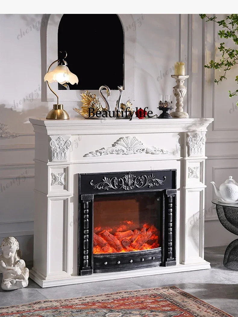 retro heating white fireplace porch cabinet light luxury fireplace rack simulated fire decorative cabinet