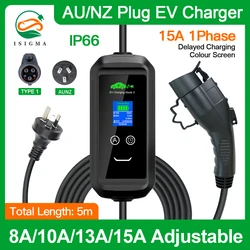 Isigma EV Charger 8A 10A 13A 15A 3.3KW Adjustable Type1 J1772 Type 2 IEC62196-2 Level2 Electric Vehicle Charger With AU NZ Plug