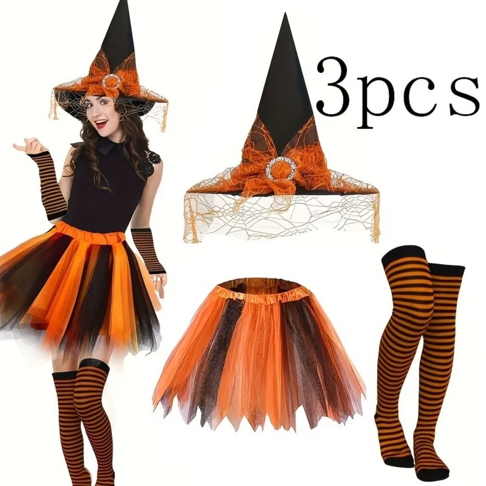 Striped Socks Witch Tutu Skirt Set Fancy Dress Party Halloween Witch Costume Outfit Wizard Cosplay Set Halloween Party 3