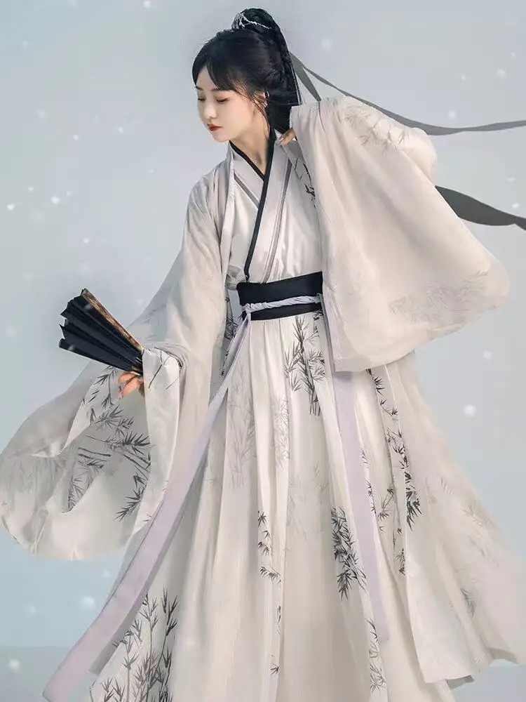 

Ancient Wuxia Martial Hanfu for Men Women Song Dynasty Cross Collar Printed Long Robe Traditional Chinese Dress Stage COS Outfit
