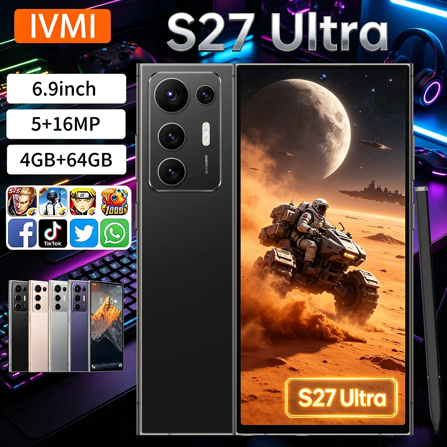 IVMI Global S27 Ultra Smartphone Android 10 4GB RAM 64GB ROM 16MP Google Play Store Face ID 4G Network Wifi Mobile Phones
