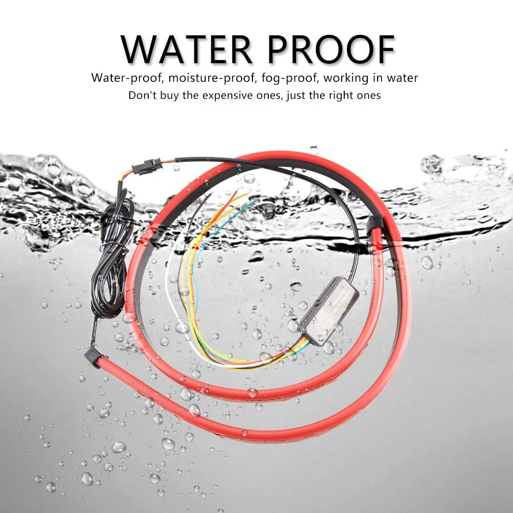 Car Styling High Rear Additional Stop LED Lights Turn Signal Flashing DRL Running Lamp Red Auto Brake Flexible Strips Hood Light - Image 4