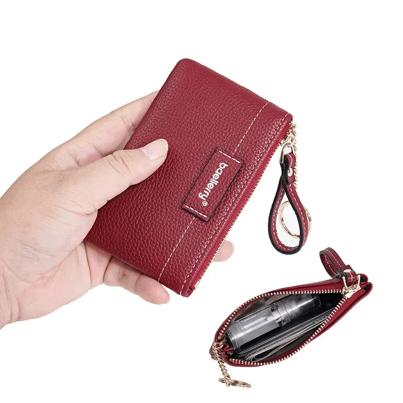 Mini monedero de cuero PU ultrafino, Mini bolso de almacenamiento corto a la moda para mujer, tarjetero, cartera con cremallera, cartera