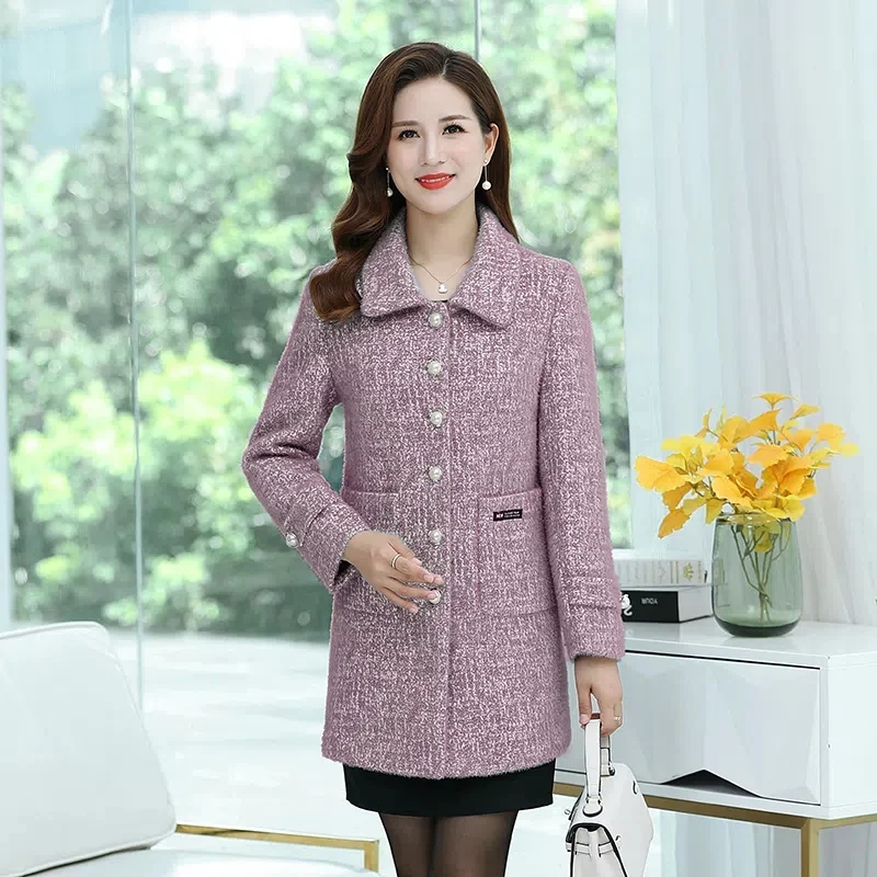 

2022 Mink Fluff Coat Women Winter Cotton-padded Jacket Soft Woolen Cloth Overcoat Female Thicken Warm Outerwear Mom's Clothes