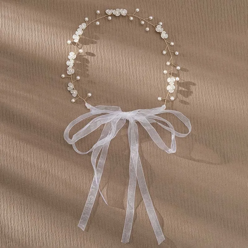 Elegante Blume Perle Kranz Stirnband Braut Hochzeit Kleid Zubehör Girlande Kopfschmuck Braut Haarband Hairvine Hochzeit Schmuck – Detail 2
