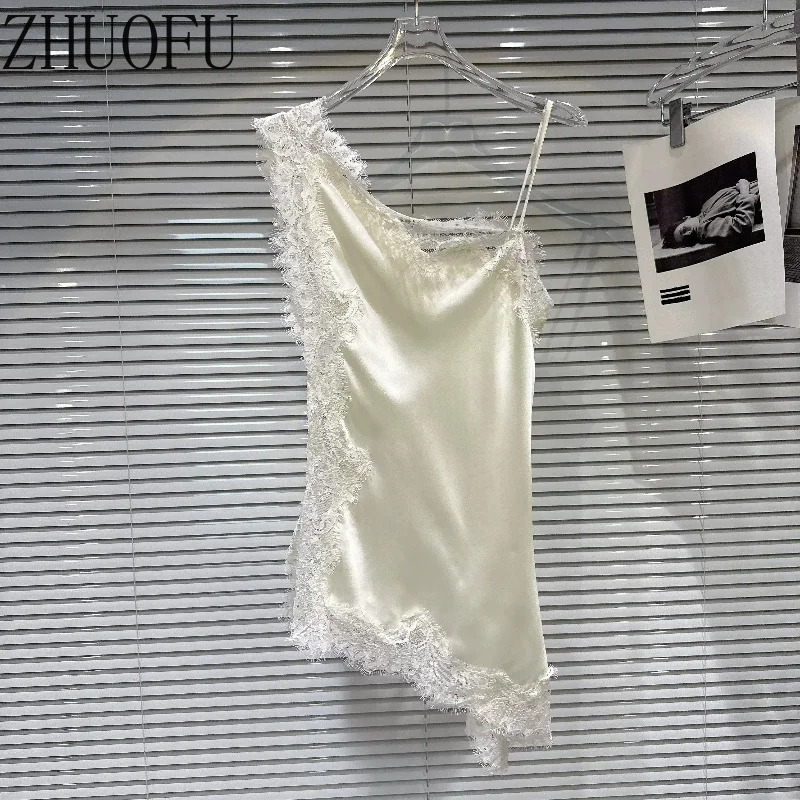 Sweet Style Women's Vest Lace Splicing Diagonal Edge Design Y2k Cool Hot Sexy Sleeveless Sling Vests Ladies 2026 Autumn New