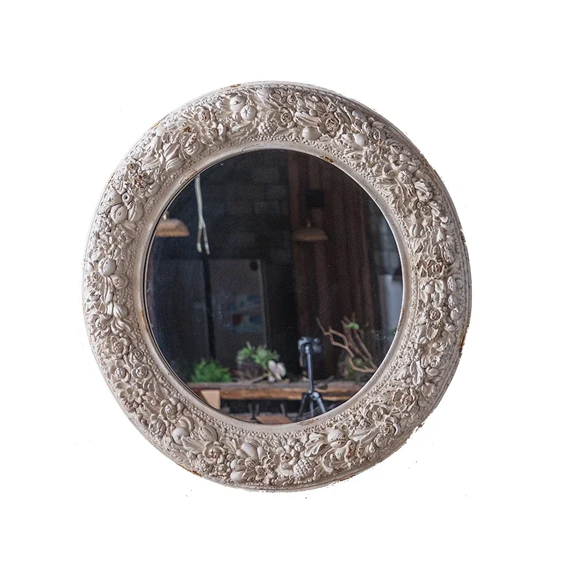 Home Three-Dimensional Relief Distressed Hallway Mirror Bedroom round Decoration Retro Makeup Mirror