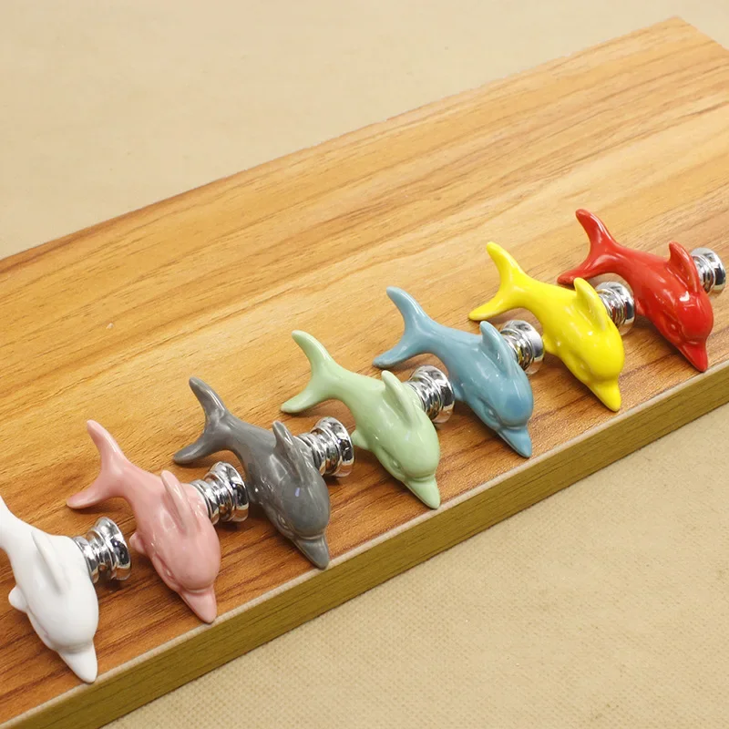 Rad ceramic handle European style cabinet door drawer single hole color dolphin Sea World cartoon