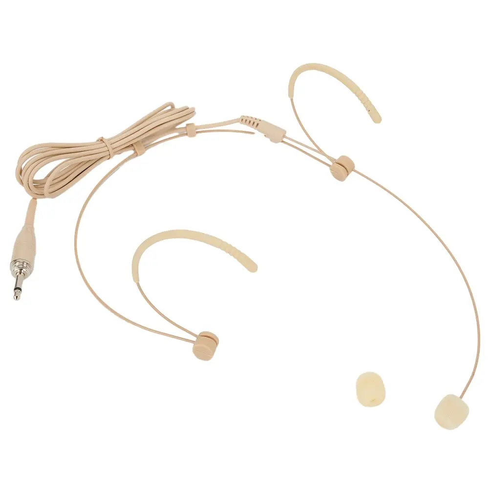 Beige Double Earhook Headset Mic Headworn Microphone 3.5mm 3 Pin For 4 Pin XLR-Plug FOR Omnidirectional Microphone