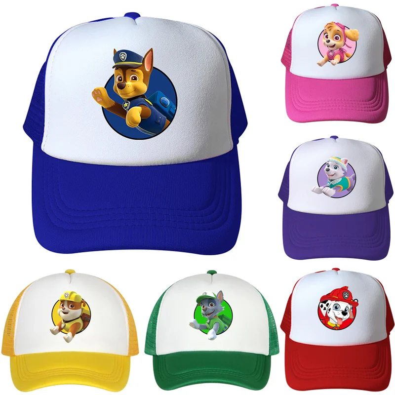 Paw Patrol Skye Kids Baseball Cap Marshall Rubble Girl Peak Cap Cartoon Boy Chase Rocky Mesh Cap Parent-child Summer Sunhat Gift