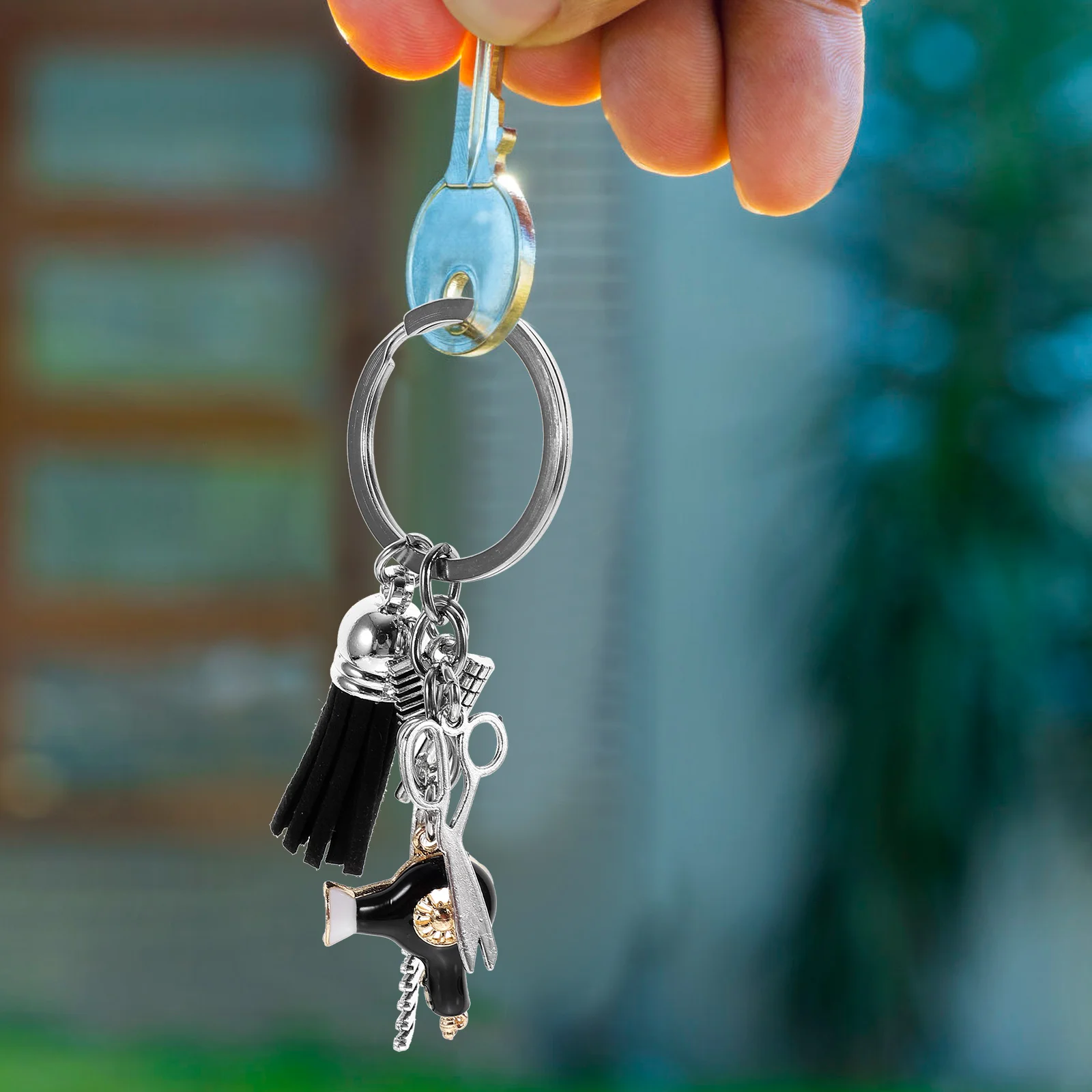 

Hairdresser Keychains Hairdryer Sewing Stylist Pendant Backpack H bags Hanging Decorations Gifts Packaging Box Bag
