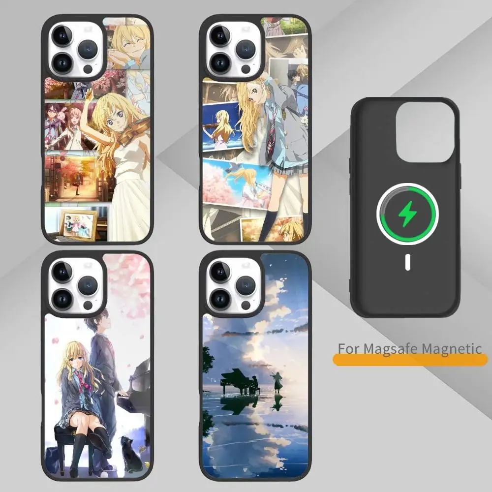 Capa de telefone em quadrinhos Y-Your L-lie IN APRIL para iPhone 17,16,15,14,13,Pro,Max,Plus, magnética para carregamento sem fio Magsafe