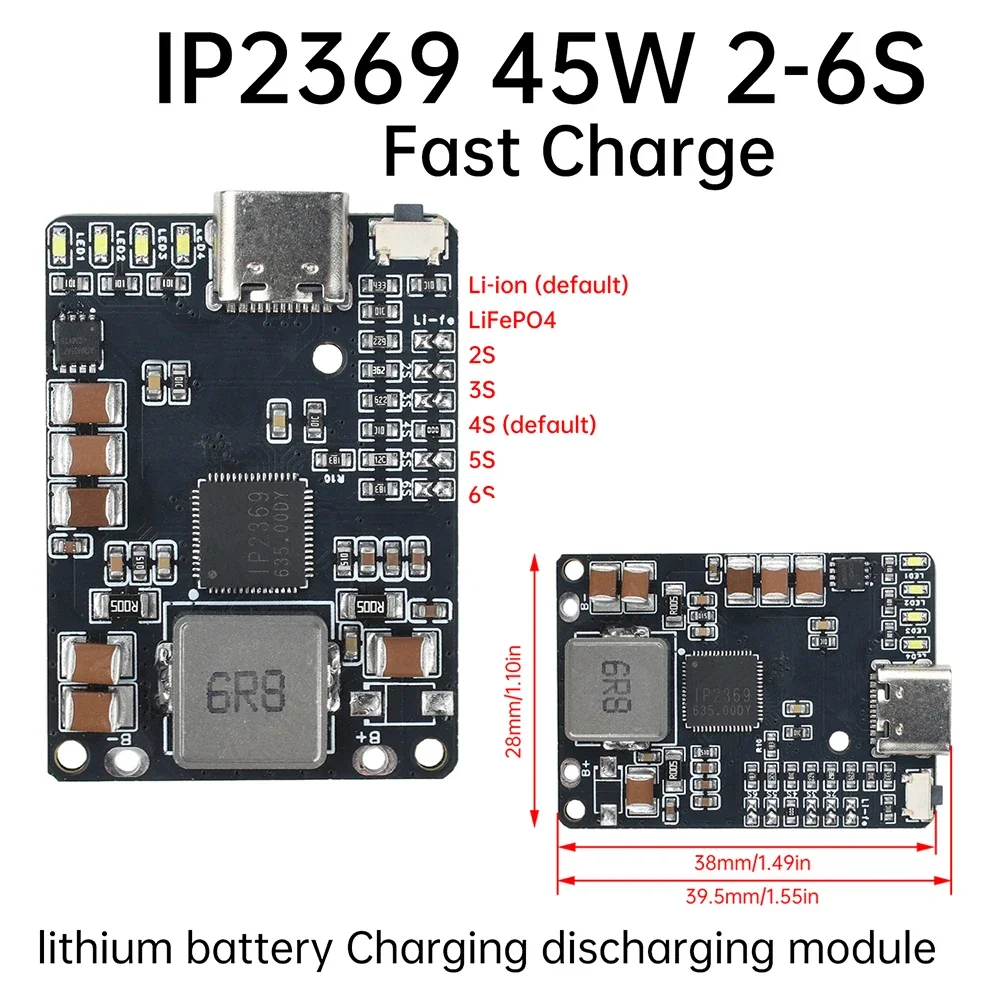 IP2369 2~6S 45W Li-ion Battery Charger/Discharger Module for Mobile Power/Drone Charge Protection Module Type C Interface