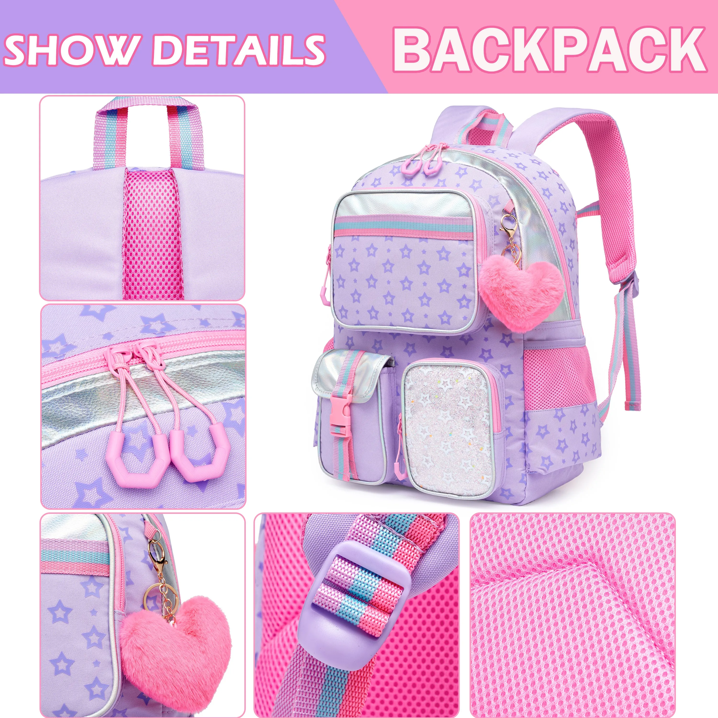 Meetbelify Backpack for Girls School Bag Aesthetic Backpack for Elementary Student Teen Girls Cute Bookbag Kids Kawaii Shoolbag