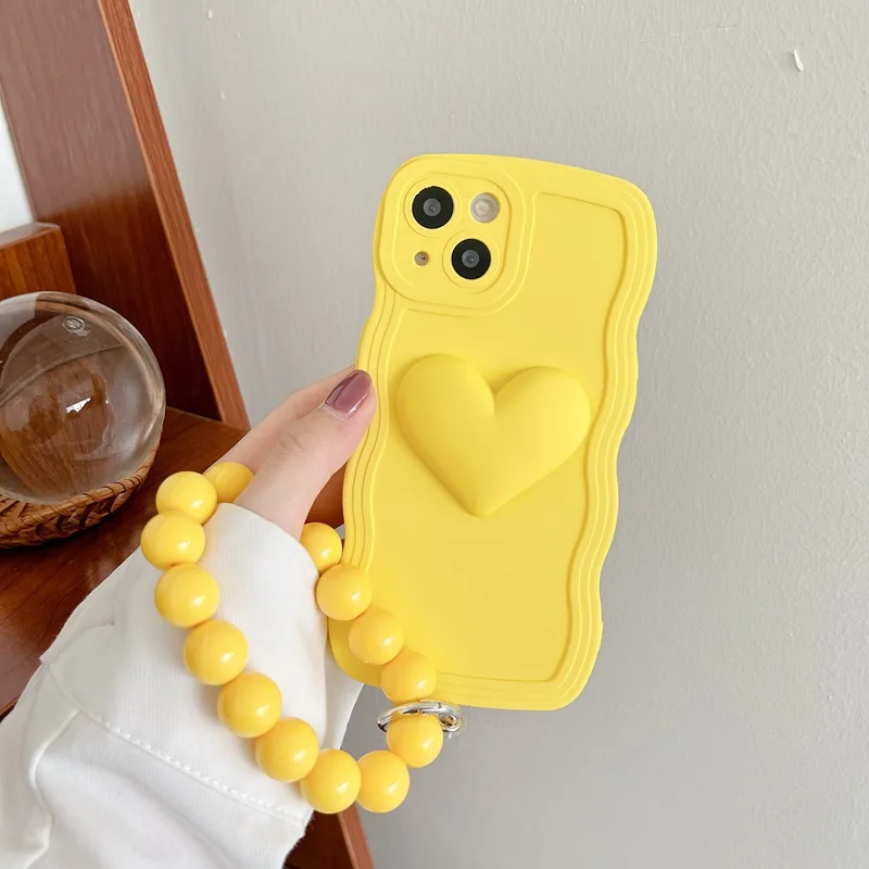 Heart Ring Chain Liquid Silicon Wave Phone Case For Samsung Galaxy A72 A52 A55 A32 A22 A12 A02 4G 5G A7 2018 A14 A04E Soft Cover
