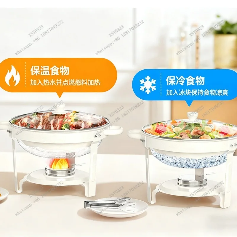 Stainless Steel Chafing Dish Maifan Stone Round  Heating Removable Buffet Warmer