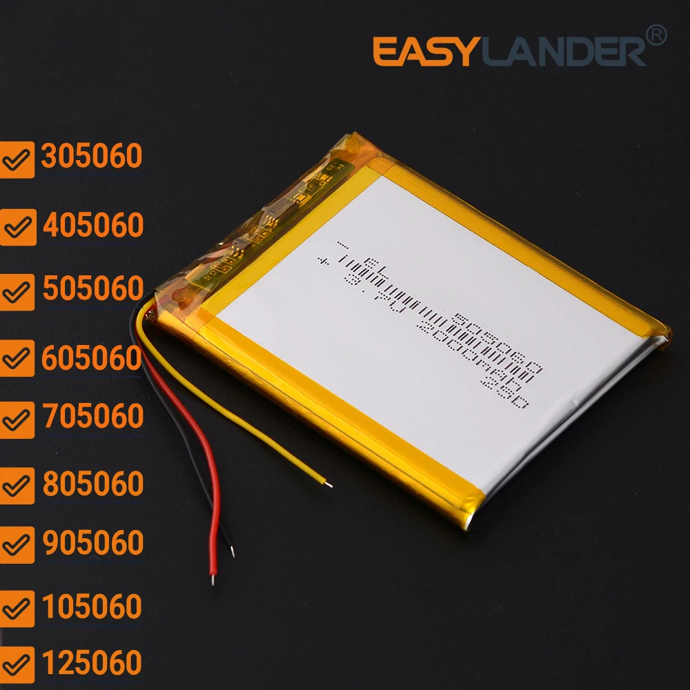 3Lines3.7v 1100mAh~2000mAh Lithium Li-ion Polymer Battery Lipo Batteries 305060 405060 505060 705060 805060 905060 105060 125060