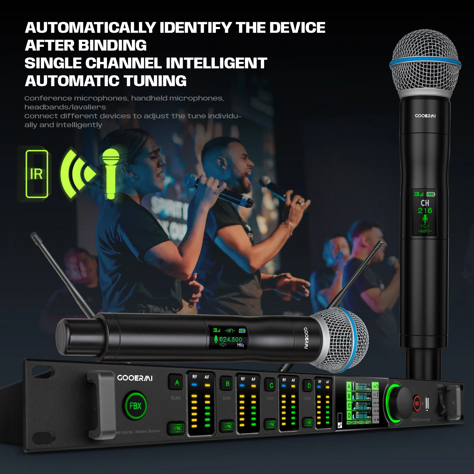 GMW-M300 wireless microphone 200-meter  true diversity one to four  true diversity microphone stage anti-howling FBX