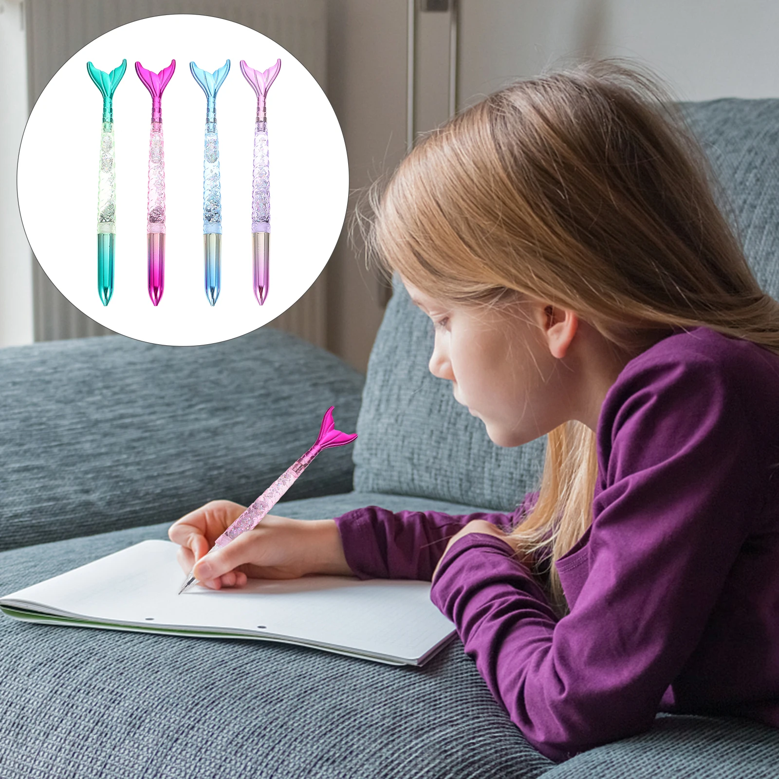 

4pcs Mermaid Pens 0.5mm Black Glitter Cute Writing Instruments Student Stationery Bite Resistant Creative Design