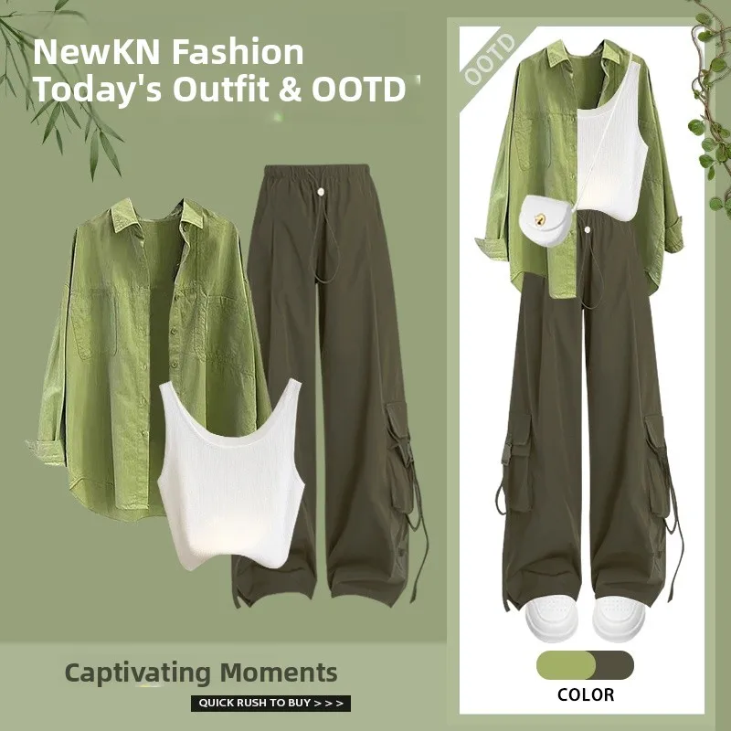 

Sun Protection Fashionable Women's Long Sleeve Shirt Vest Casual Workwear Pants Three Piece Set Versatile Stylish Spring Coll...