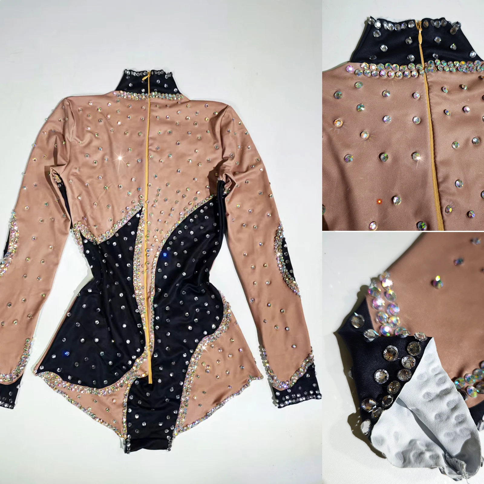 مثير الرقص عارية حجر الراين ارتداءها طويلة الأكمام حزب المغني ملهى ليلي سحب الملكة الزي المرحلة ارتداء الأداء GOGO زي