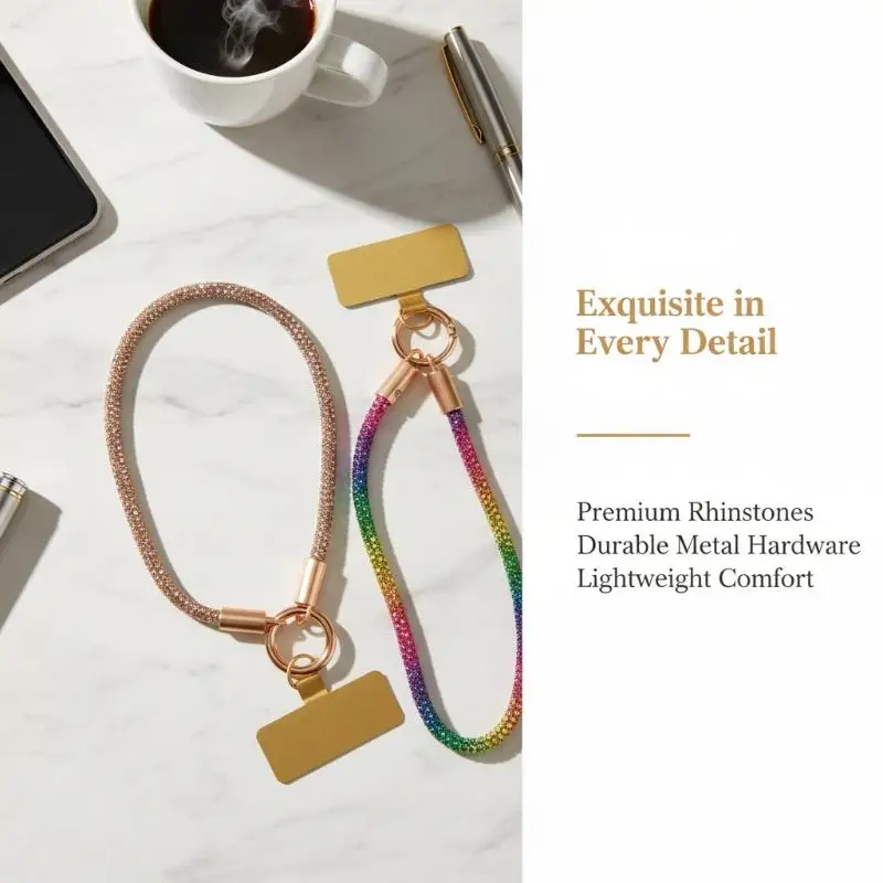 【L】Cordão de Luxo para Celular com Clipe de Metal, Corrente Curta Universal, Acessório de Pulso para Celulares