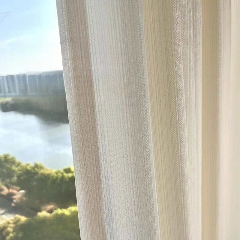 

Custom Size Sheer White Tulle Sun Protection Insulating Cream Style White Mirror Veil Curtains for Living Dining Room Bedroom