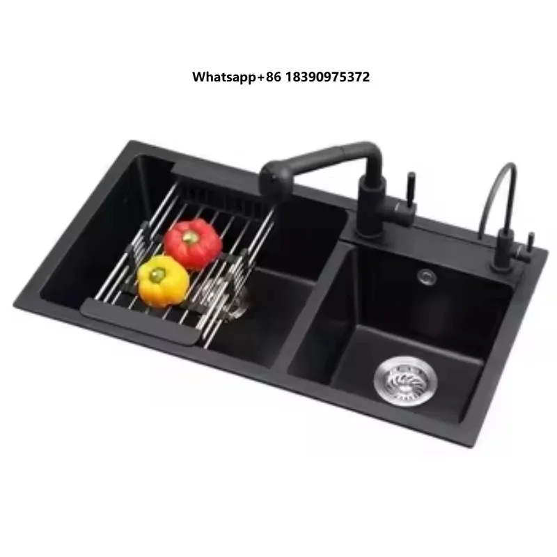 Handmade Black Polished Stainless Steel 304 Modern Drop-In Rectangular Single Bowl Kitchen Sink Undermount One-Hole Faucet Apron