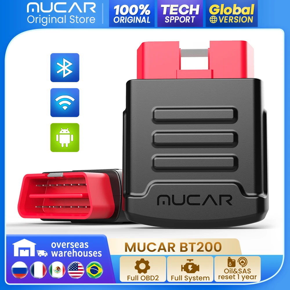 MUCAR BT200 OBD2 Scanner for car Full System engine Auto Diagnostic Tools Bluetooth wifi Scan Tool Code Reader oil SAS resets