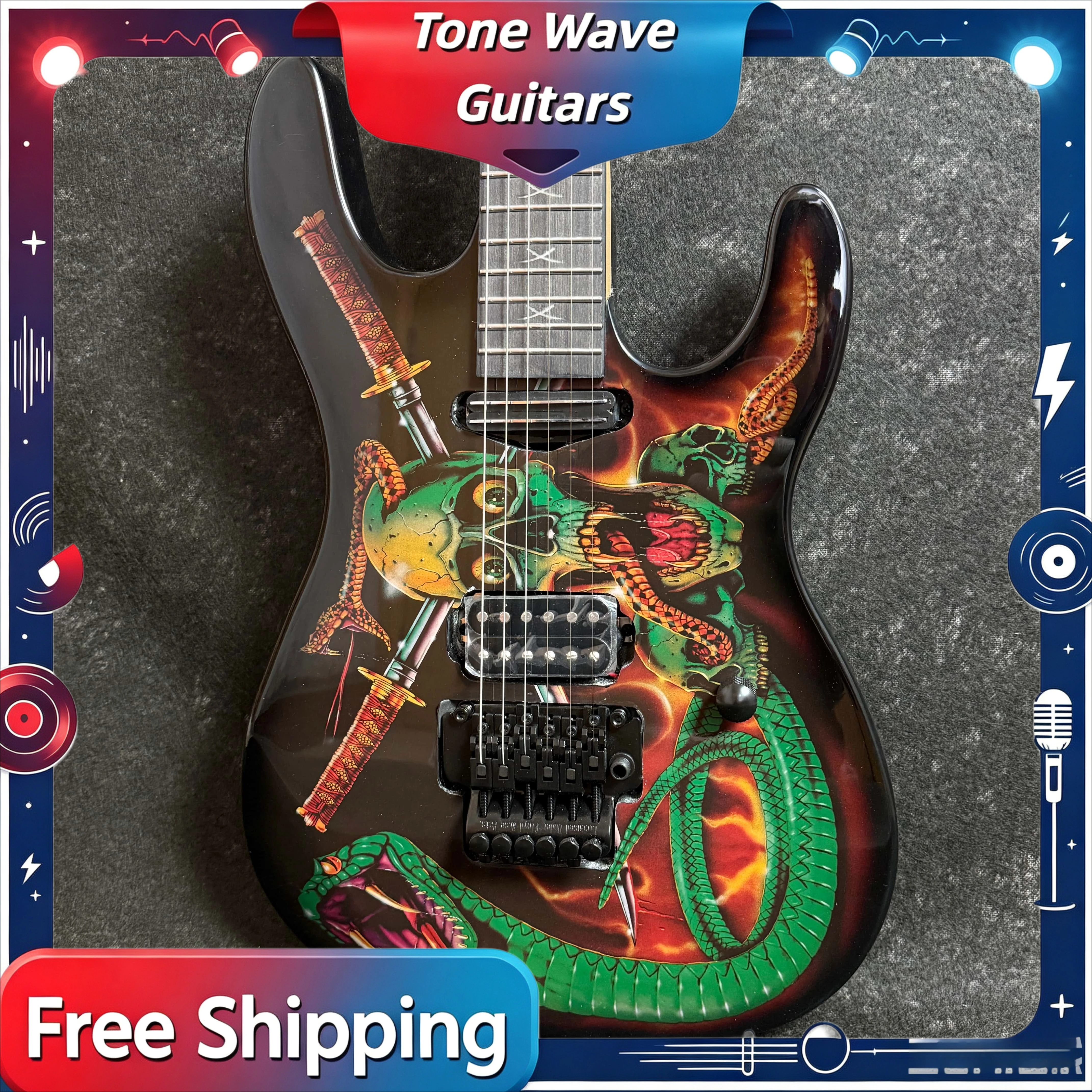 Special Offer STY Electric Guitar Mahogany Body Skeleton Warrior Snake SH Pickup Double Shake Heavy Duty Free Shipping Beginner