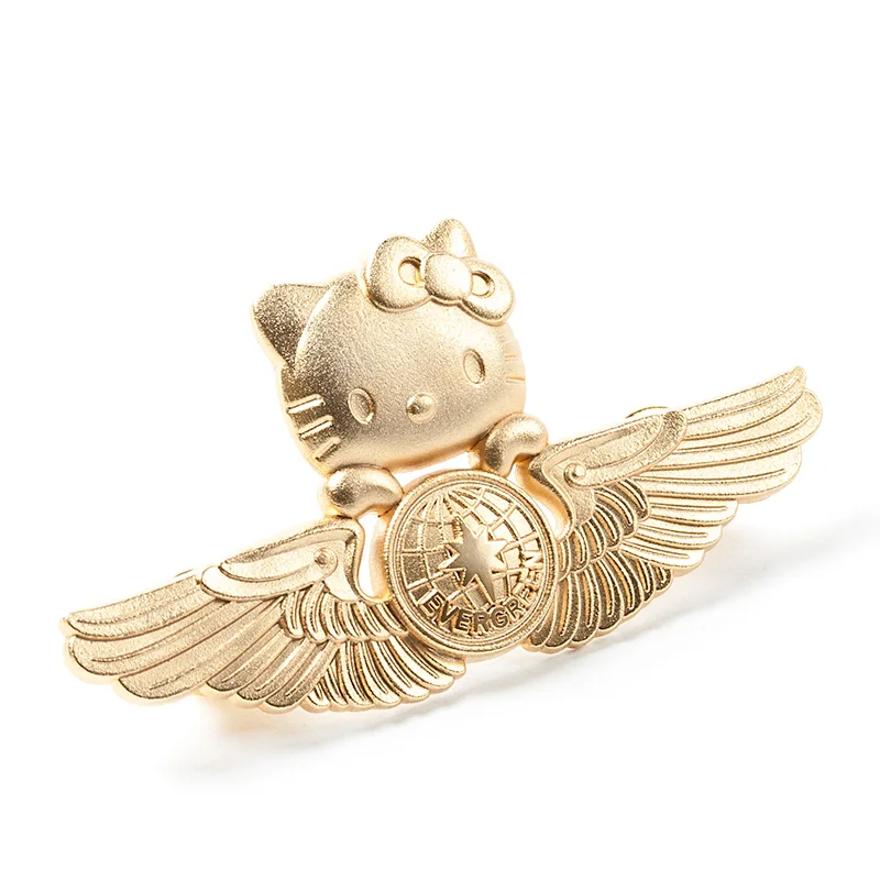 Sanrio Hello Kitty Original Genuine Kitty Gold Plated Flight Badge Cabin Crew Flight Attendant Badge Fashion Gifts for Girls