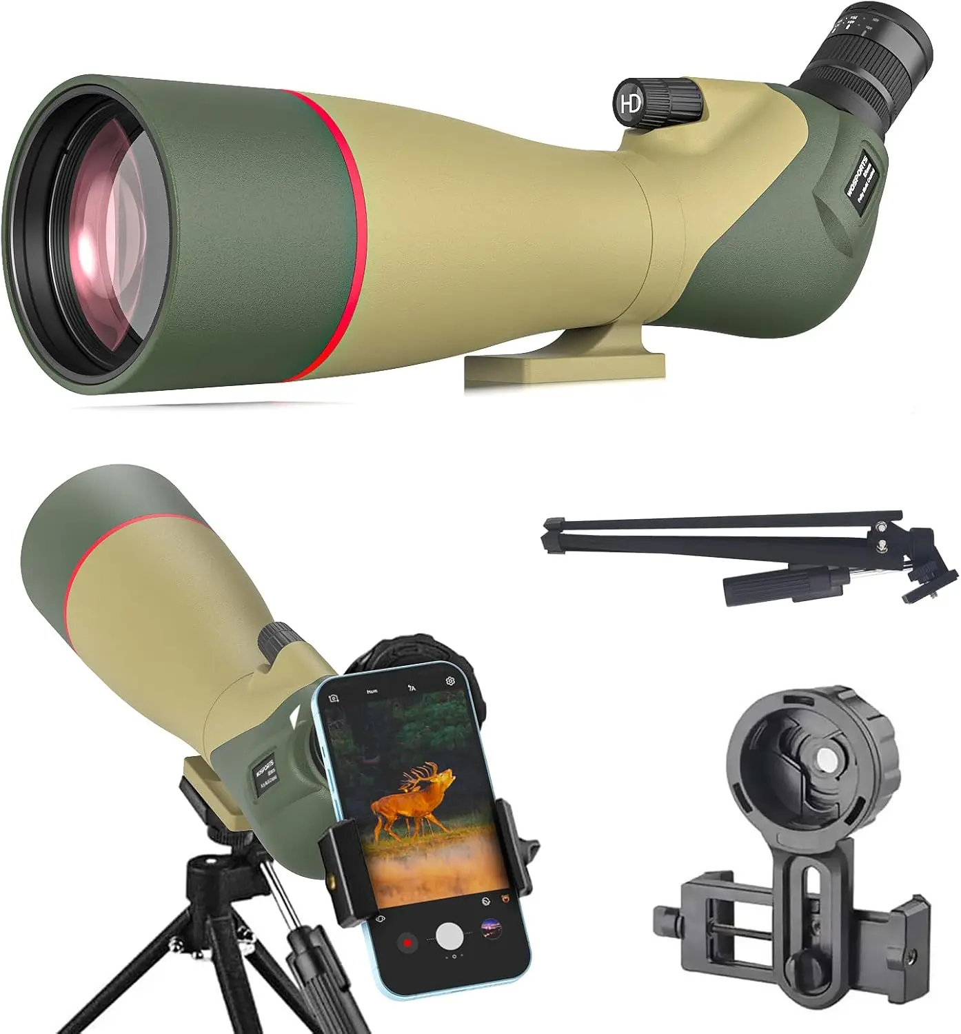 Spotting Scopes for Birdwatching, Spotter Scope with Tripod, Carrying Bag, Phone Adapter, BAK4 HD Multi-Coated