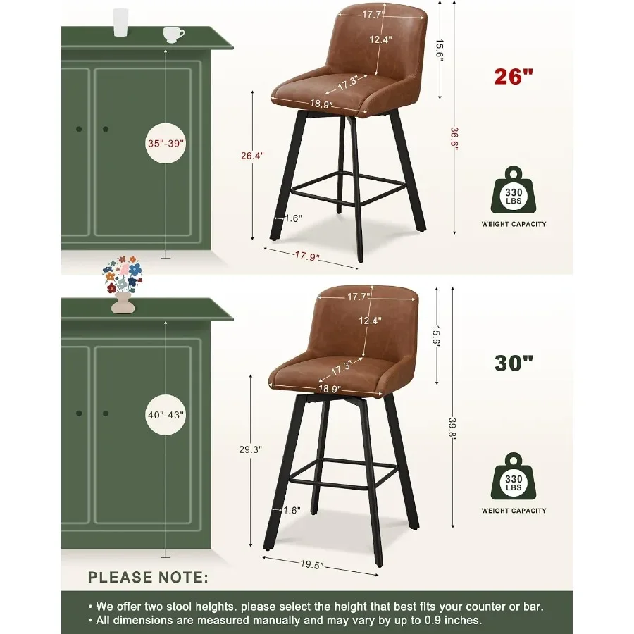 Swivel Bar Stools Set of 3, 26''H Upholstered Barstools with Backs, Modern Counter Height Bar Stool Chairs for Kitchen Island,