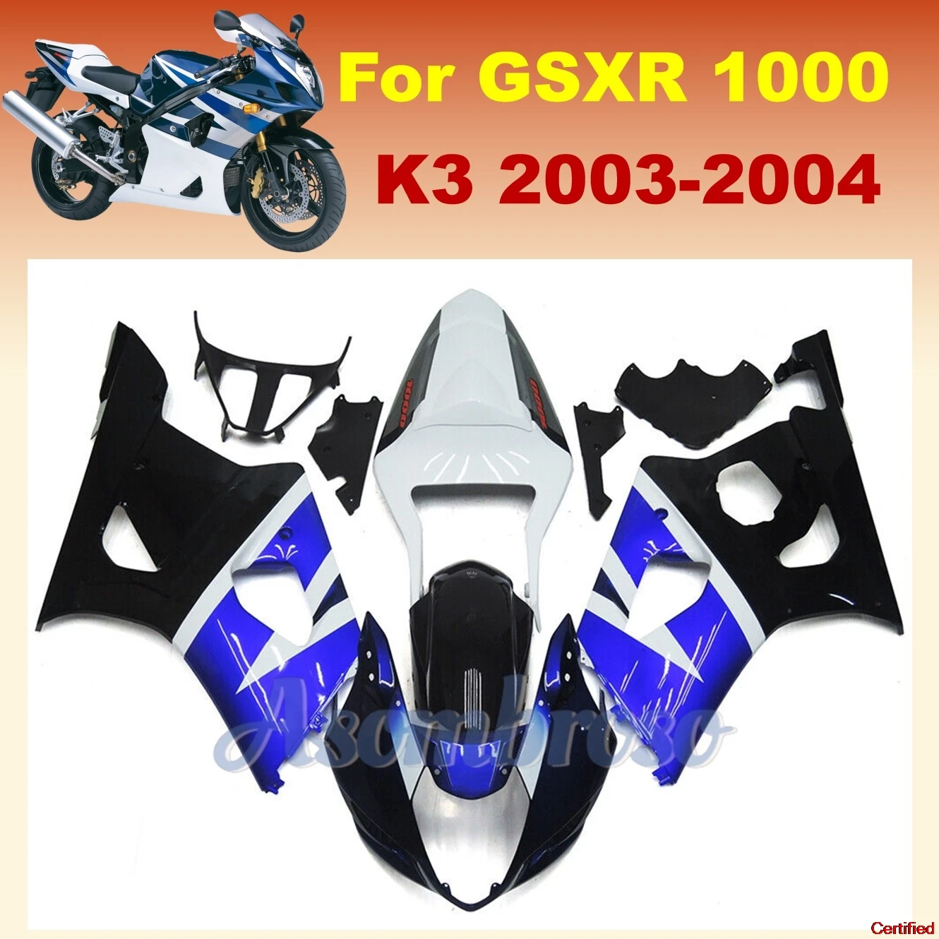 

Hot Stlye Best OEM комплект обтекателей для GSXR1000 2003 2004 K3 GSXR 1000 03 04, комплект кузов, белый, синий, черный + крышка подноса