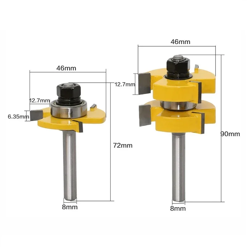 2 pcs 8mm Shank Tongue Groove Joint Router Bits T Slot Assemble Milling Cutter for Wood Woodworking Cutting Tools MC02054