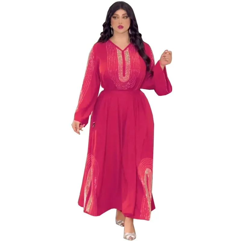 

Abayas for Women 2024 Spring Elegant Muslim Long Sleeve V-neck Party Evening Long Maxi Dress Abaya Dubai Gowns Kaftan Dress