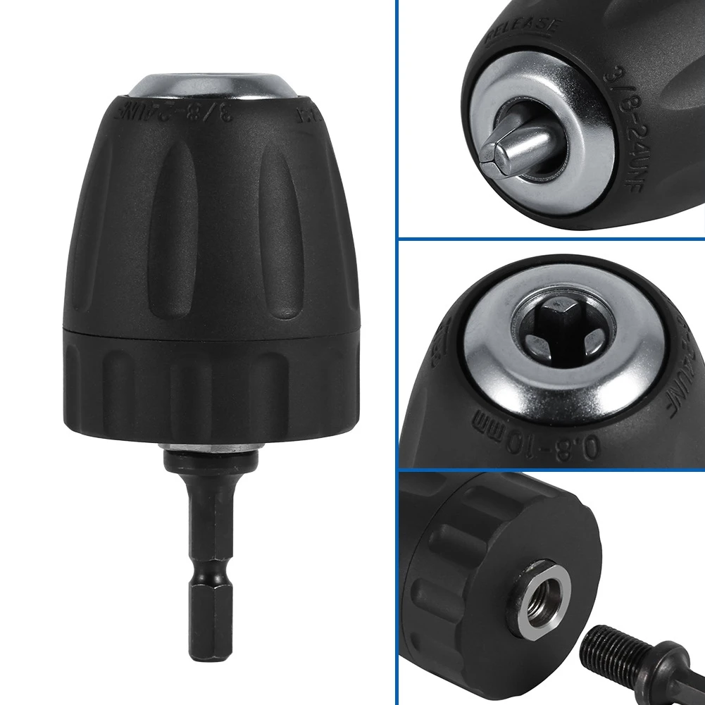 Herramienta de conversión de portabrocas sin llave de 0,8-10MM, adaptador de 3/8 pulgadas-24UNF con vástago hexagonal de 1/4 pulgadas, vástago hexagonal rápido