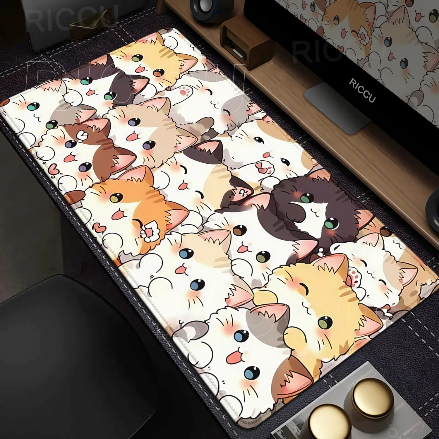 

Funny Black Cat Mouse Pad Cute Cat Computer XXL Mousepad Company Deskpad Large Kawaii Office Accessories PC Gaming Extended Rug