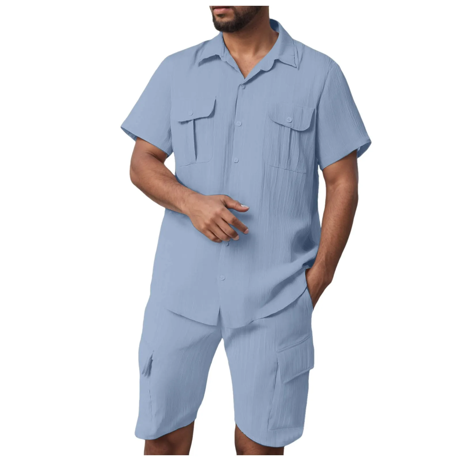 

Italian Suits Men Sets Outfits 2 Piece Summer Short Sleeve Shirt And Shorts Set Beach Wear Vacation Casual Suit Coats for Men