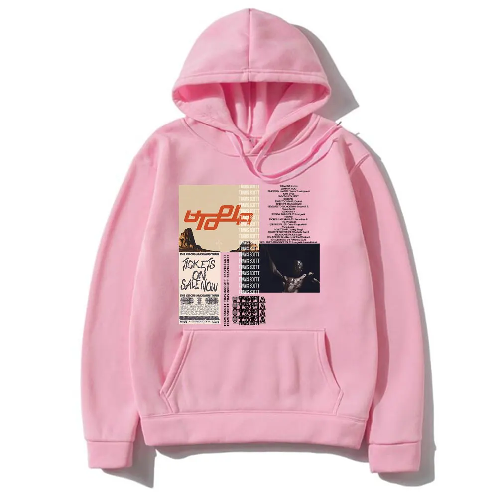 Cactus Jack Utopia Graphic Print Hoodie Men Hip Hop Fashion Long Sleeve Sweatshirt Men's Casual Fleece Cotton Oversized Hoodies