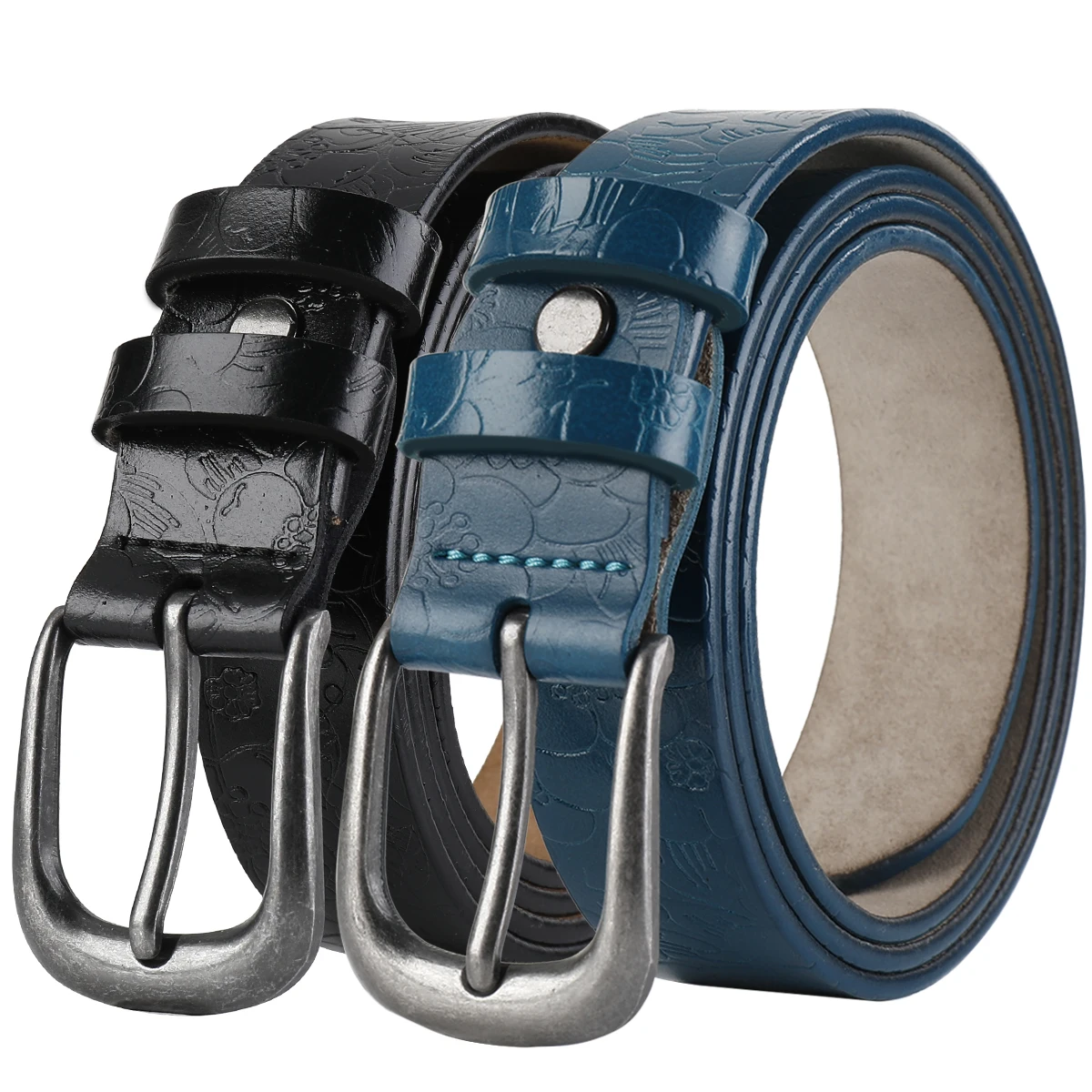 Women's embossed belt, retro metal buckle decorative belt, fashionable casual, suitable for daily commuting clothing accessories