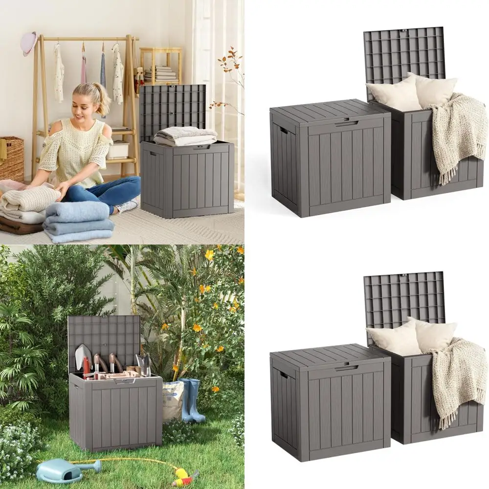 

Large Gray Outdoor Storage Box with Lock, Waterproof, for Deck, Patio, Garden, and Pool Accessories
