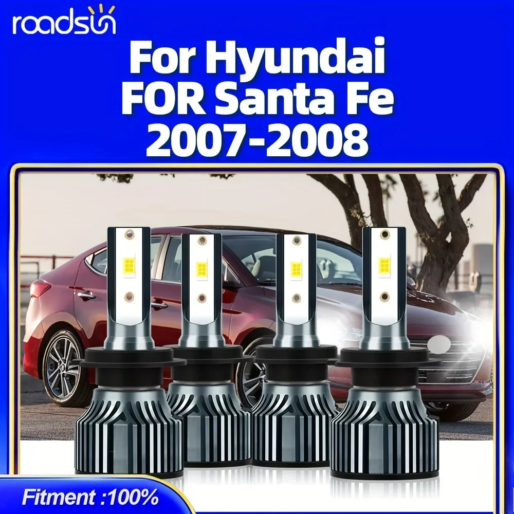 Fit For Hyundai For Santa Fe (2007-2008), H7 Bulbs Ultra-White 6000K Efficient Cooling System Built In Driver Plug-N-Play, 4pcs