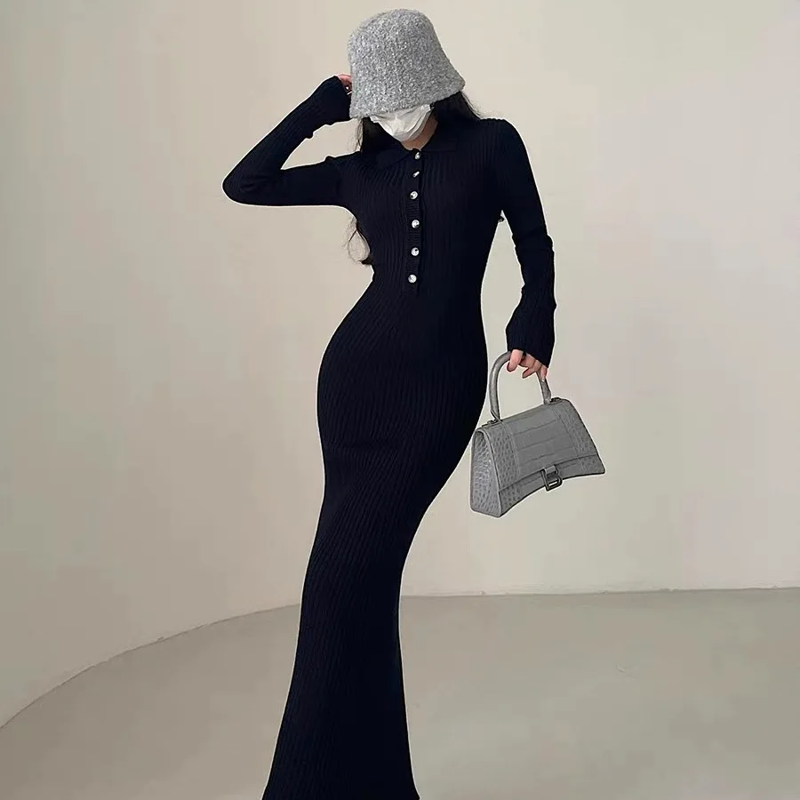Black V Neck Solid Robe Female Knit Dress Sensual Sexy Cheap Casual 2025 Fashion Kpop Y2k Aesthetic Thic Women's Crochet Dresses