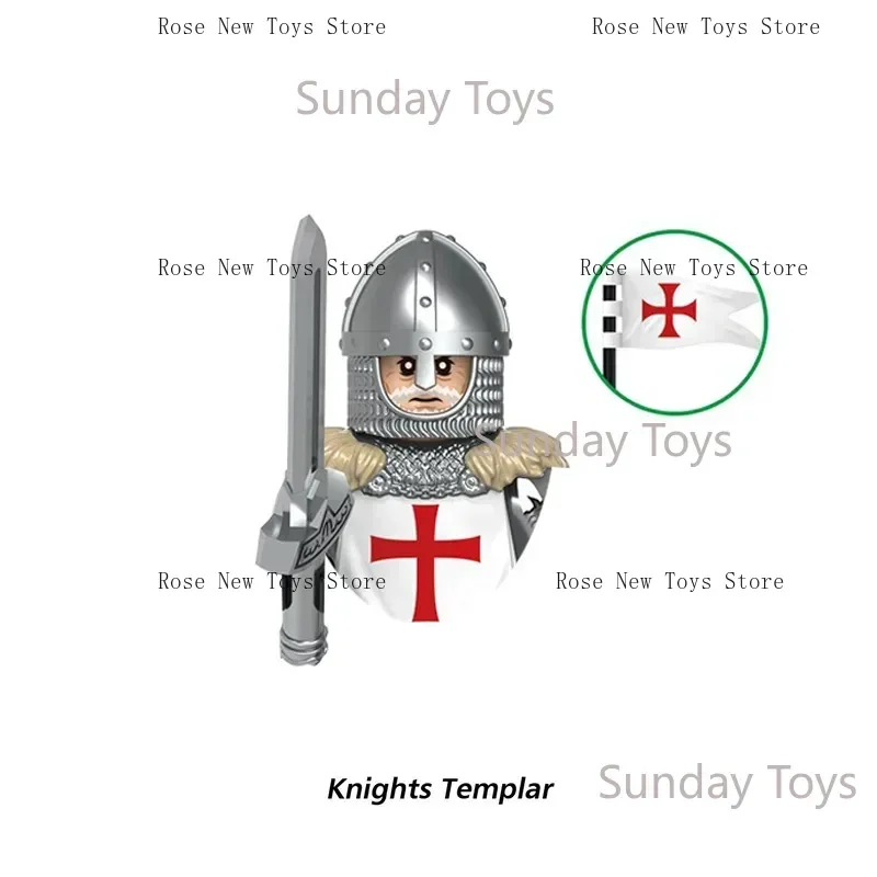 Średniowiecze Ciężki Rycerz Templariusz Krzyżowiec Bitwa Ksiądz Mini Sprzęt Wojskowy Flaga Model Klocki Konstrukcyjne Zabawki dla Dzieci