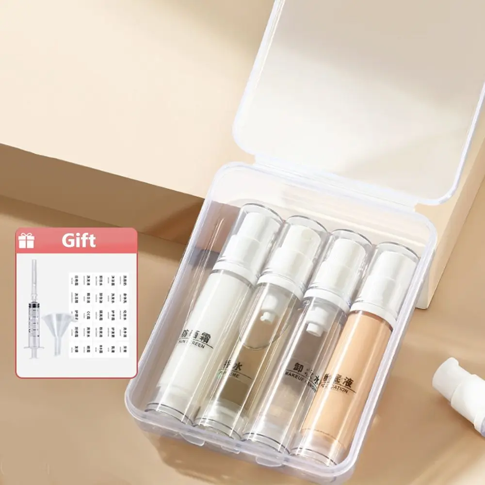 

3/4Pcs 5ml/10ml/15ml Travel Refillable Bottle Set Empty Vacuum Press Pump Bottles with Storage Box