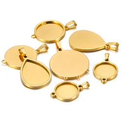 5pcs/lot stainless steel blank Cabochon Base Setting Charms Round Oval Pendant fit 15 20 25mm jewelry making supplies